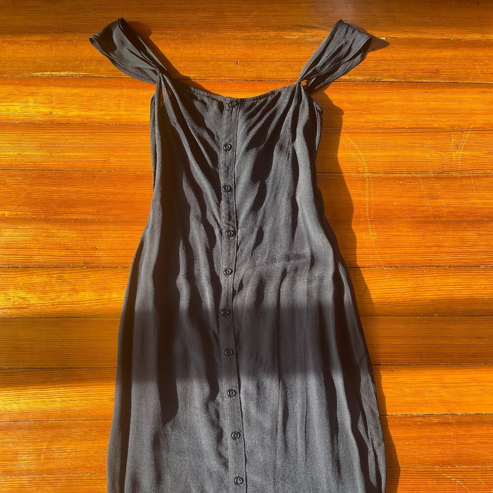 Reformation Black Square Neck Midi Dress with Cap Sleeves XS